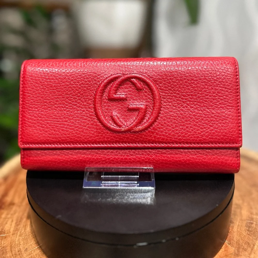 Gucci Red Interlocking GG Pebbled Leather Continental Wallet Full Set - Picture 4 of 9
